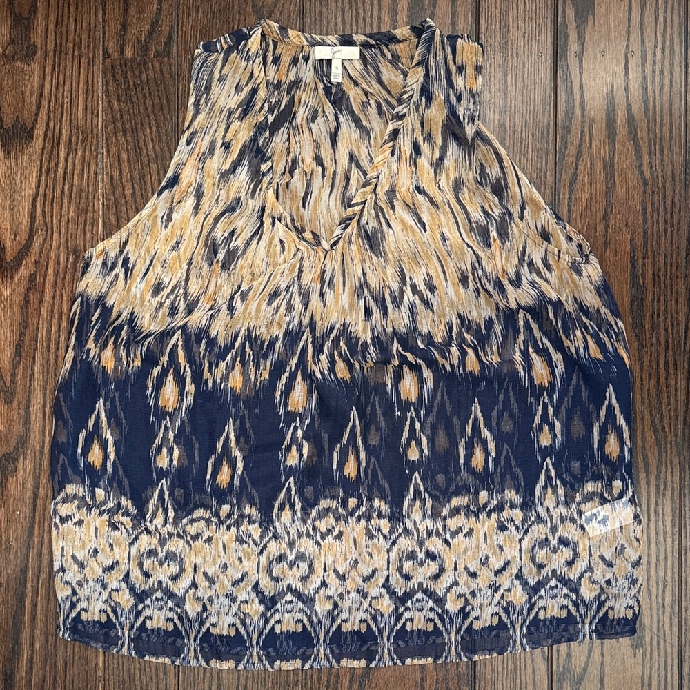 Joie Sleeveless Blouse - Navy and Gold Pattern